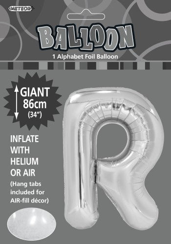 Silver "R" Alphabet Foil Balloon 86cm (34")